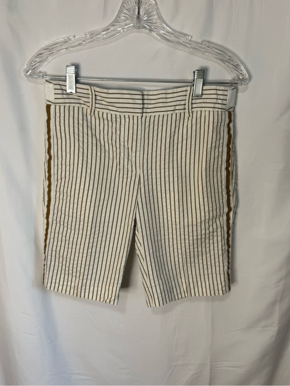J. Crew Cream Pinstripe Bermuda Shorts with Brown Side Trim Size 0